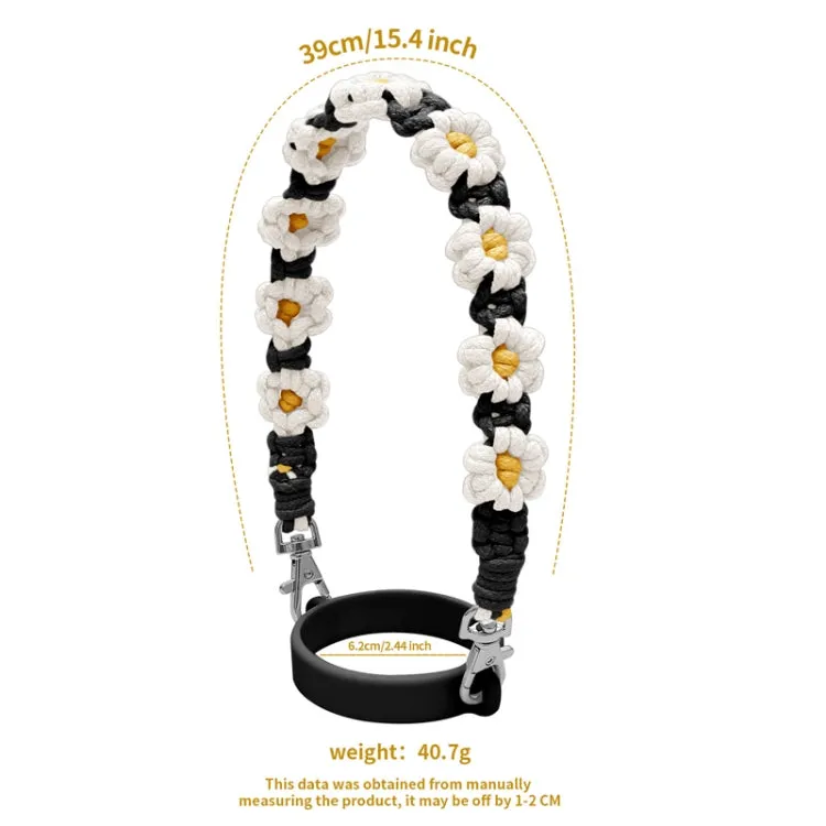 For 16-40oz Stanley Mug Lanyard Silicone Loop Boho Daisy Cute Flower Hand-Woven Mug Cover(Green)