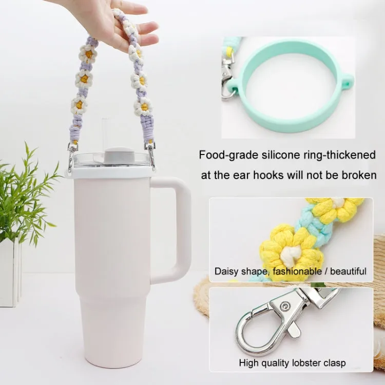 For 16-40oz Stanley Mug Lanyard Silicone Loop Boho Daisy Cute Flower Hand-Woven Mug Cover(Green)