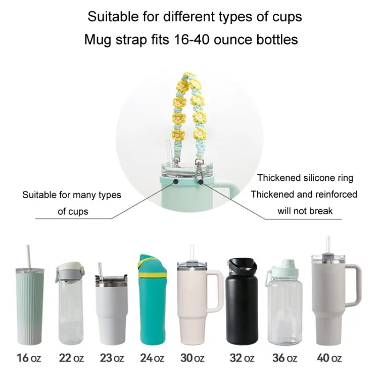 For 16-40oz Stanley Mug Lanyard Silicone Loop Boho Daisy Cute Flower Hand-Woven Mug Cover(Green)
