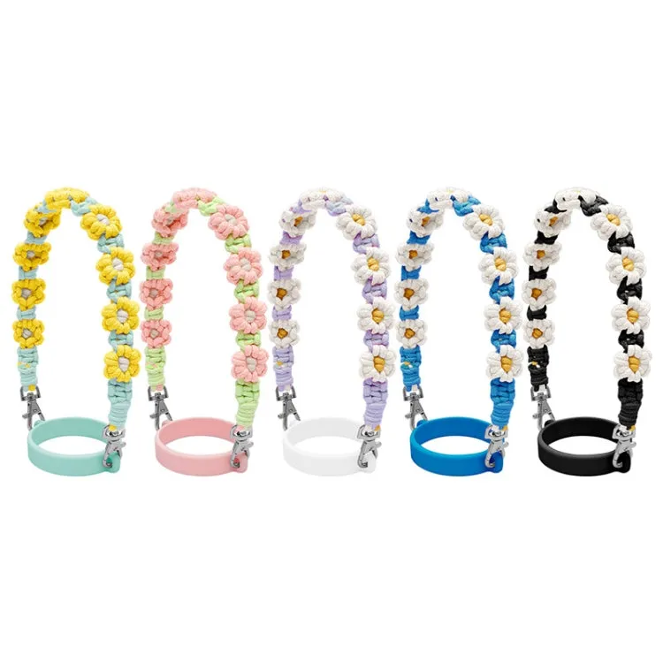 For 16-40oz Stanley Mug Lanyard Silicone Loop Boho Daisy Cute Flower Hand-Woven Mug Cover(Green)