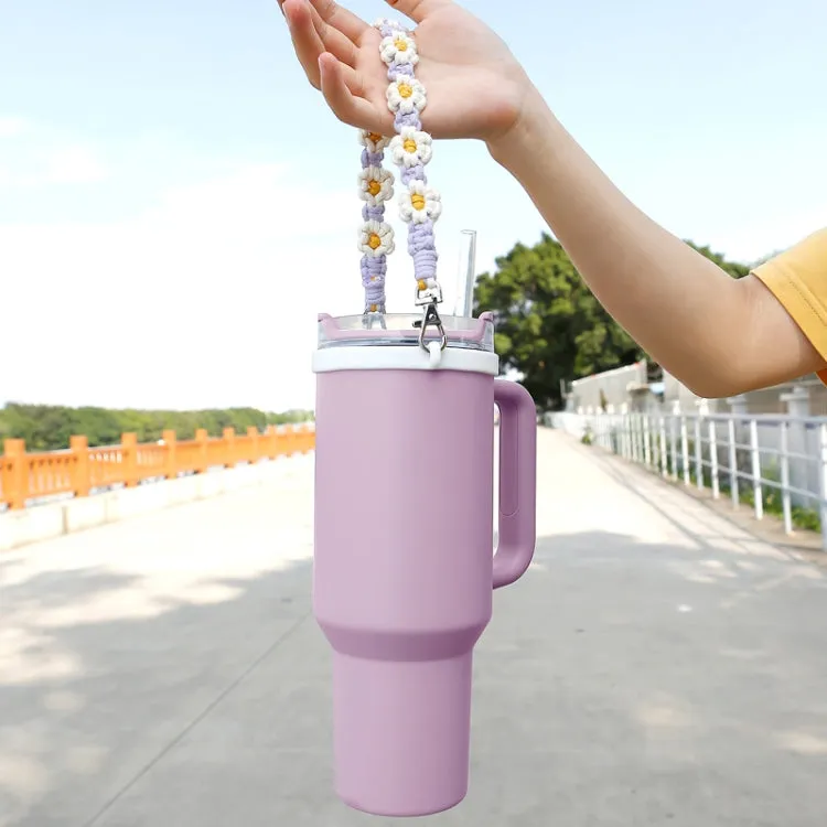 For 16-40oz Stanley Mug Lanyard Silicone Loop Boho Daisy Cute Flower Hand-Woven Mug Cover(Green)