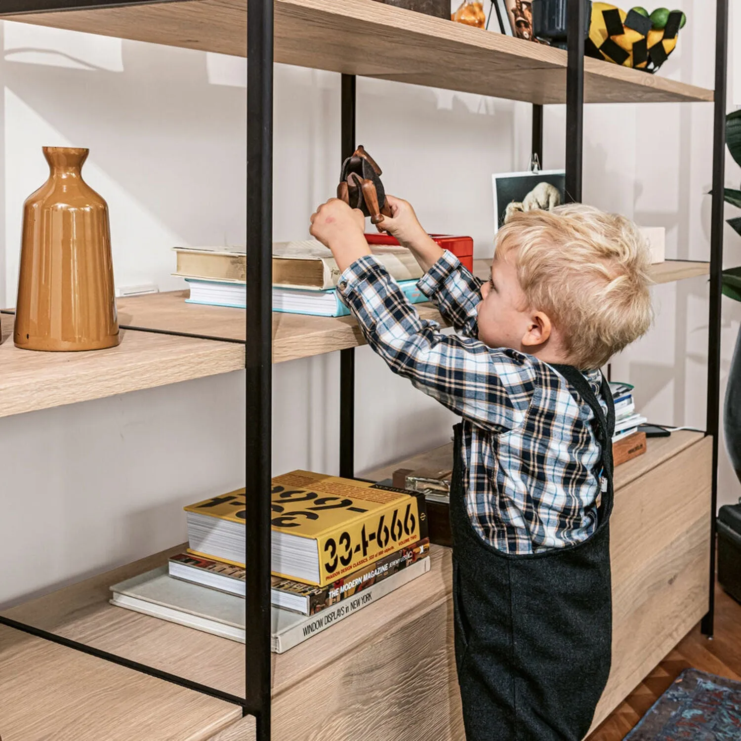 janua | bc 06 room 68 shelving system | 5x5 grid oak   black