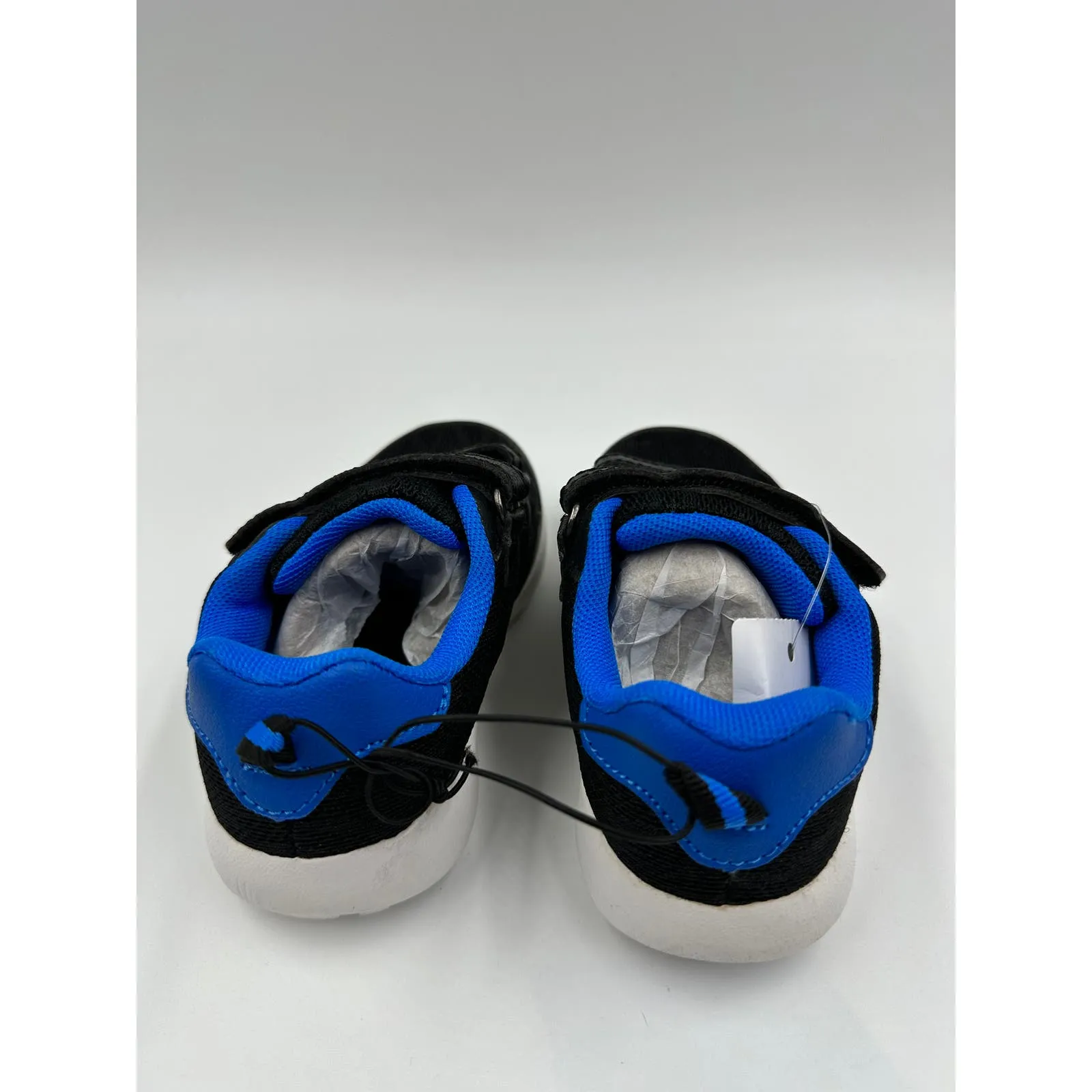Small Kid Size 8, Black Strapped Sneaker with Blue Trim