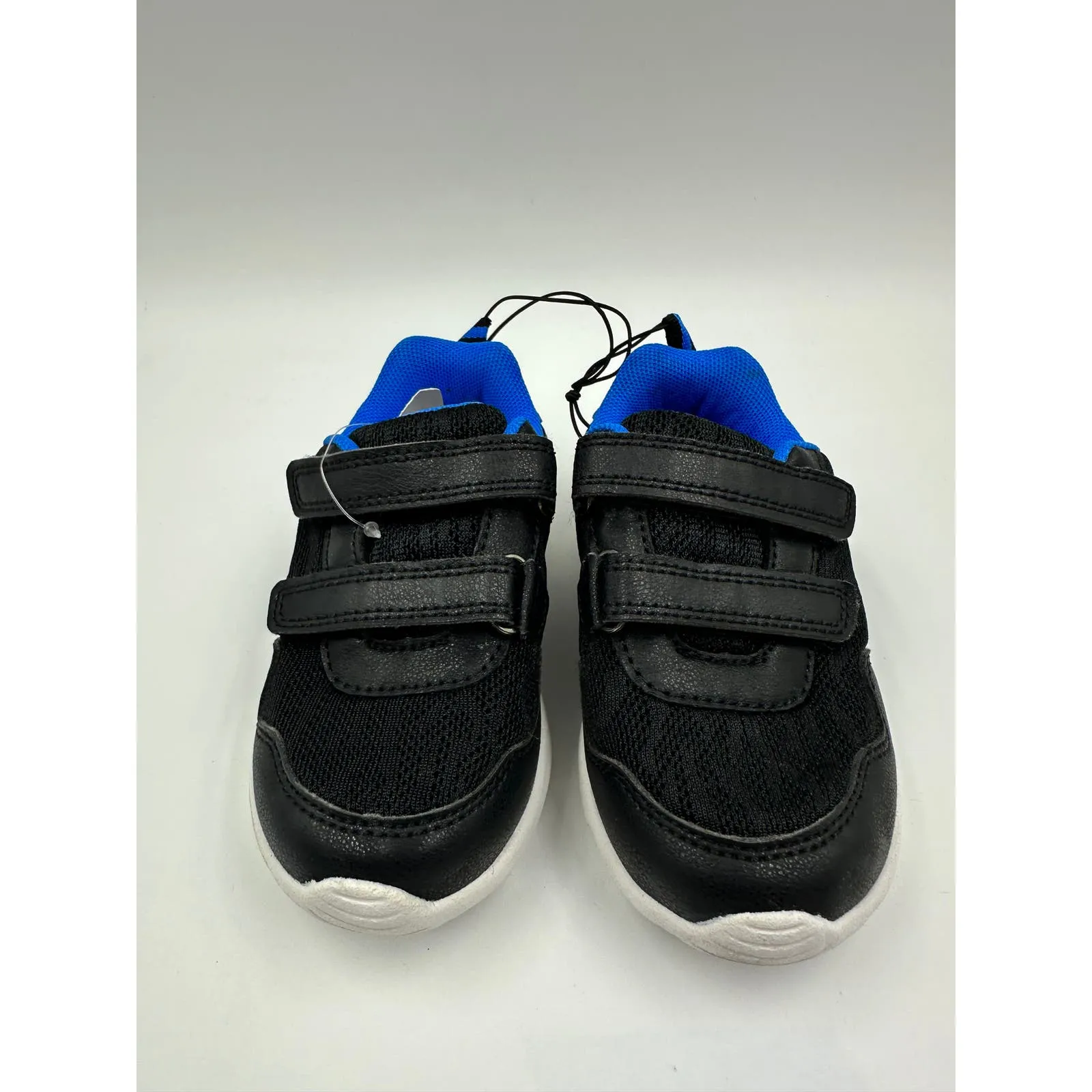 Small Kid Size 8, Black Strapped Sneaker with Blue Trim