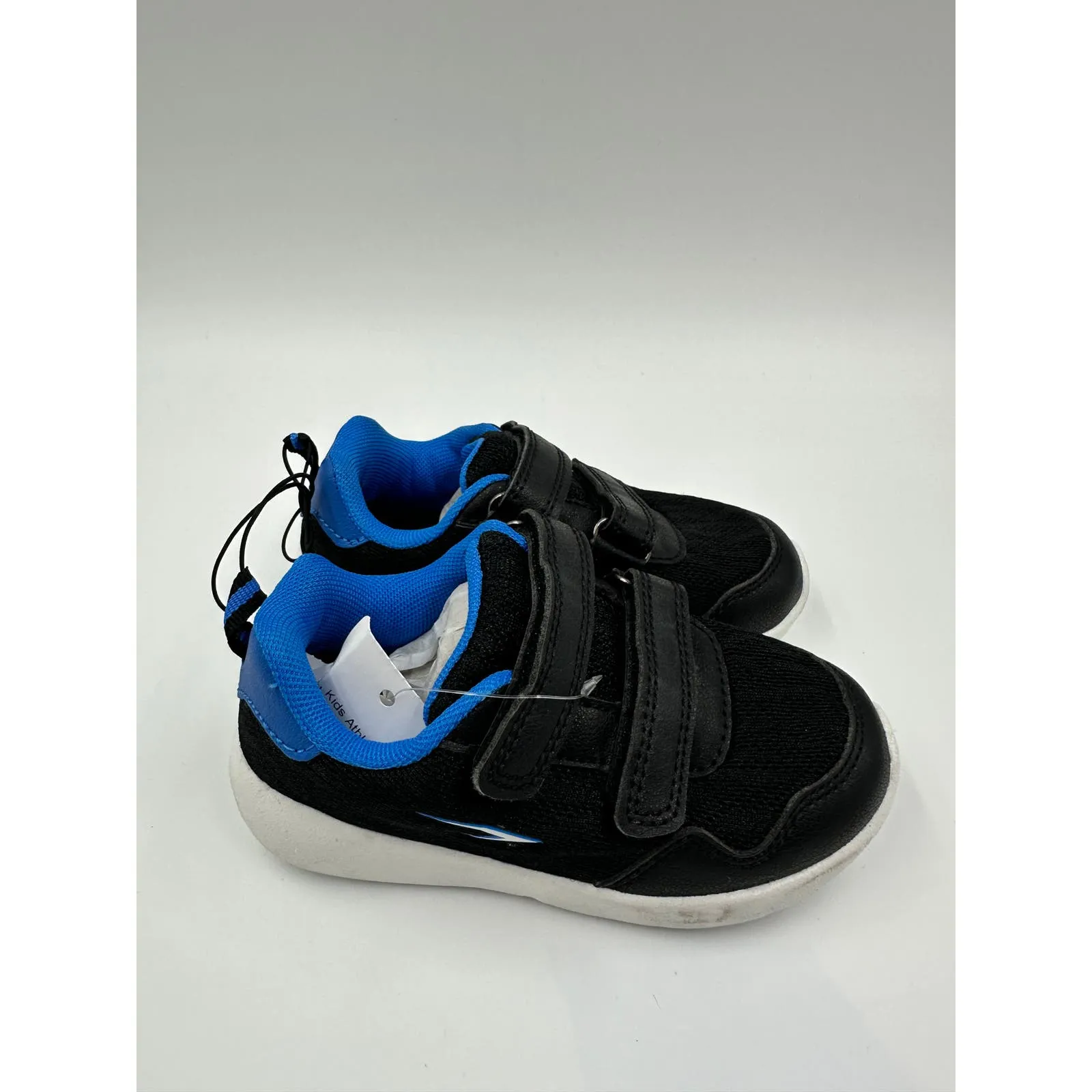 Small Kid Size 8, Black Strapped Sneaker with Blue Trim